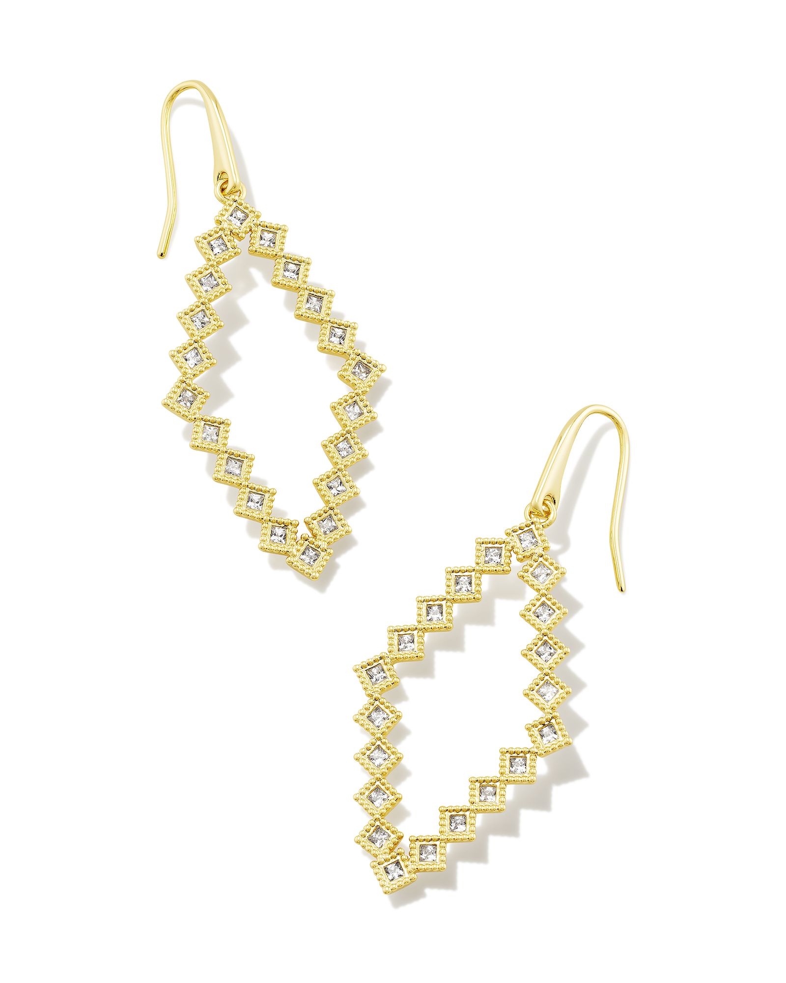 Kinsley Gold Open Frame Earrings in White Crystal | Kendra Scott