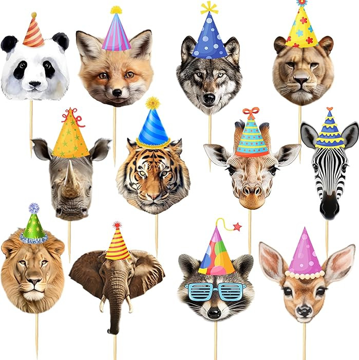 Safari Animals Party Cupcake Toppers, 24Pcs Per-assembled Jungle Cake Toppers Decorations Safari ... | Amazon (US)