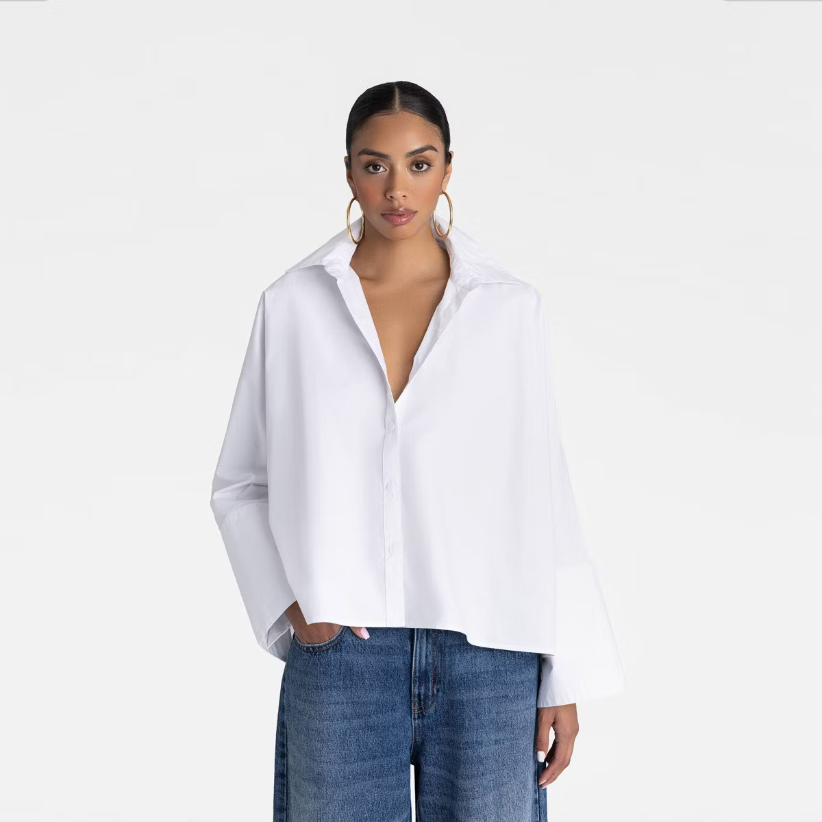 KBB by KAHLANA Women's Long Sleeve 'The Convertible Sleeve Shirt' - White | Target