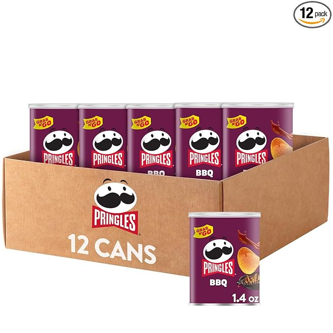 Pringles Potato Crisps Chips, Lunch Snacks, Office and Kids Snacks, Grab N' Go, BBQ (12 Cans) | Amazon (US)