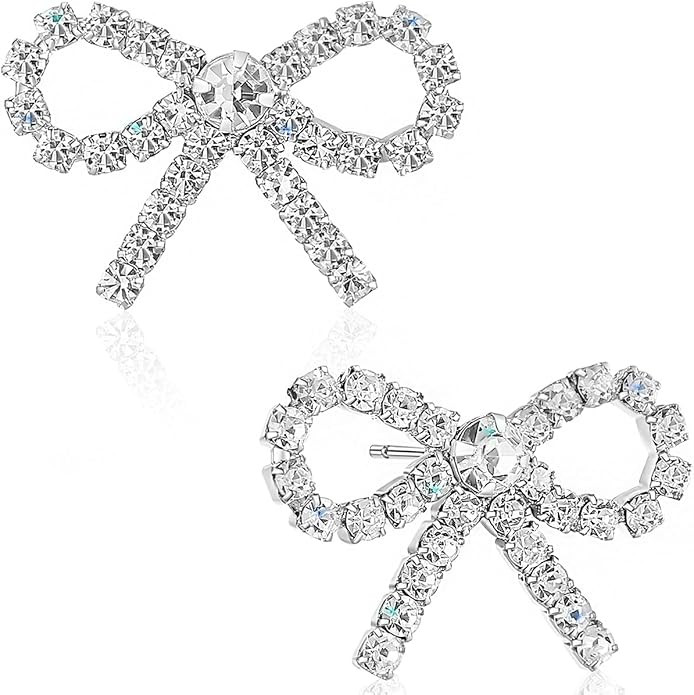 Simulated Diamond Bow Stud Earrings for Women - Small Sparkly Cubic Zirconia Studs, Hypoallergeni... | Amazon (US)