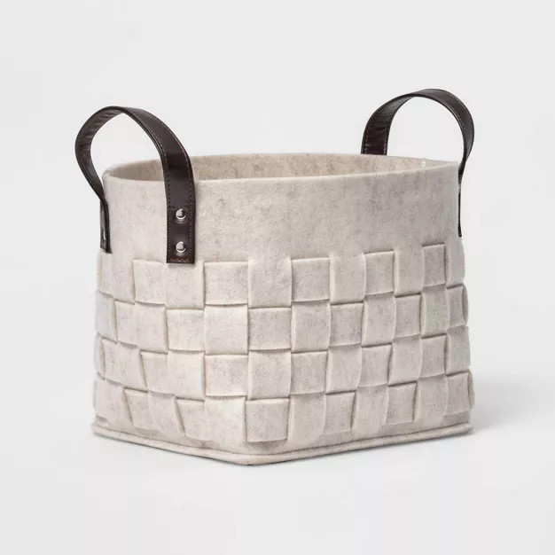 Woven Felt Rectangular Basket with Faux Leather Handles White - Threshold™ | Target