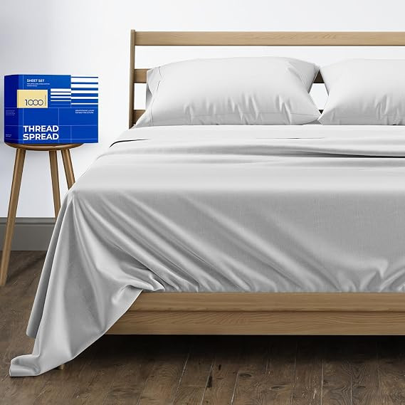 THREAD SPREAD Egyptian Cotton Sheets King Size - 4 Pc 1000 Thread Count Light Gray Bed Sheet Set,... | Amazon (US)
