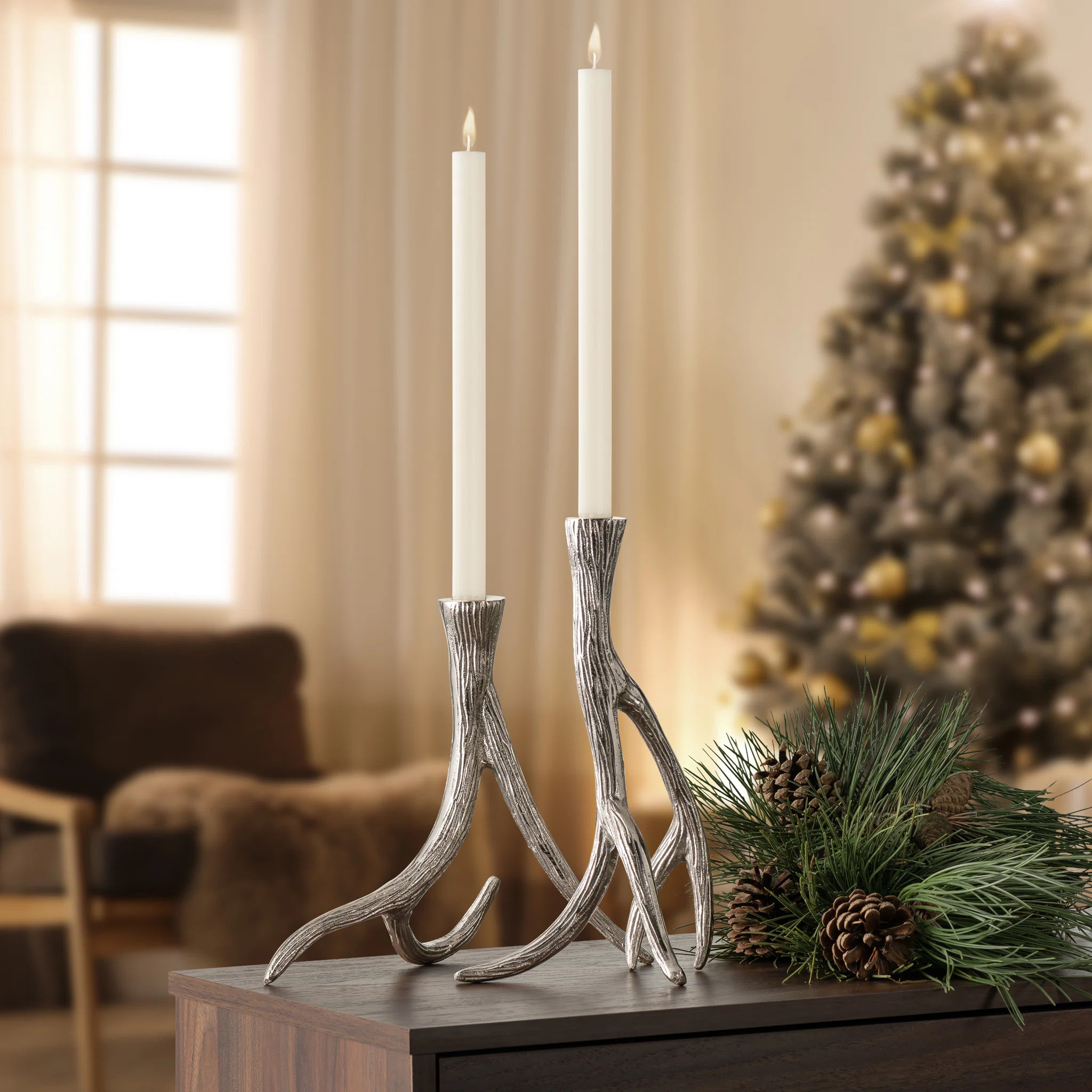 Union Rustic Antler Aluminum Taper Candle Holders (Set of 2) | Wayfair | Wayfair North America