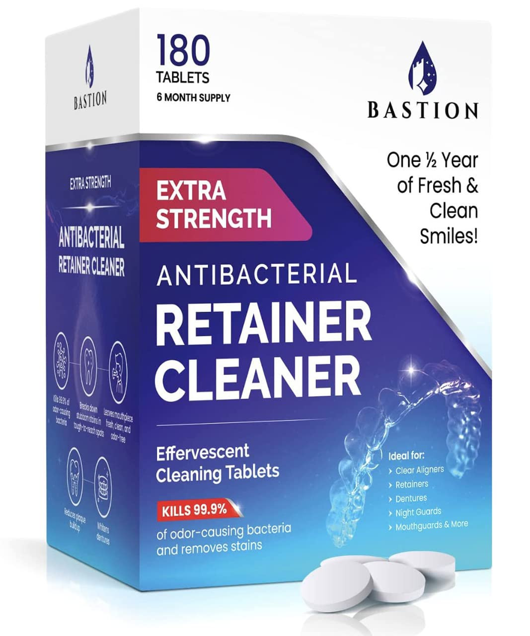 Retainer Cleaner & Denture Cleanser - 180 Effervescent Tablets 6 Month Supply Removes Stains, Dis... | Amazon (US)