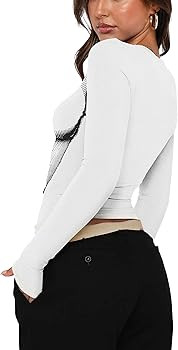 Womens Slim Fit 3D Body Print Long Sleeve Sexy Crop Tops Solid Color Basic Crewneck Tight Shirt G... | Amazon (US)