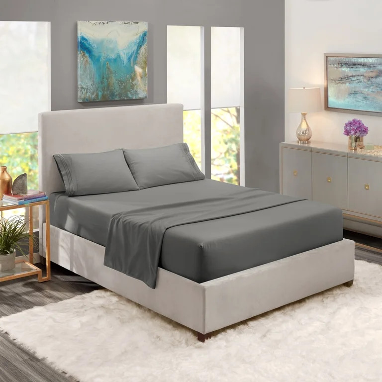 Clara Clark Bed Sheets Set, 1800 Series Deep Pocket Soft Microfiber 4 Piece Queen Sheet Sets, Gra... | Walmart (US)