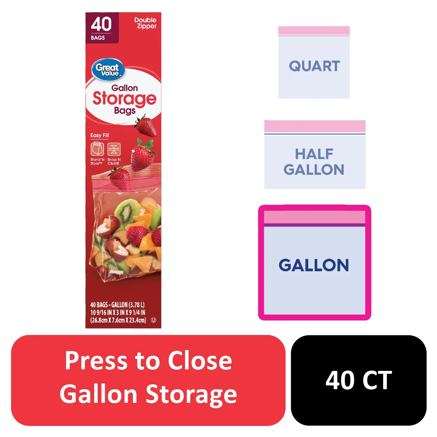 Great Value Fresh Seal Double Zipper Storage Bags, Gallon, 40 Count | Walmart (US)