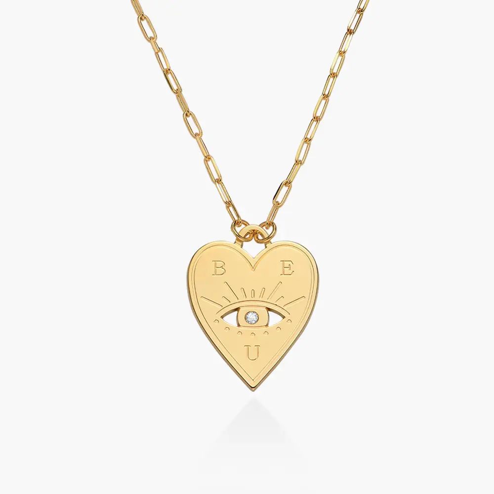 Engraved Evil Eye Heart Necklace with Diamond  - Gold Vermeil | Oak & Luna (US)