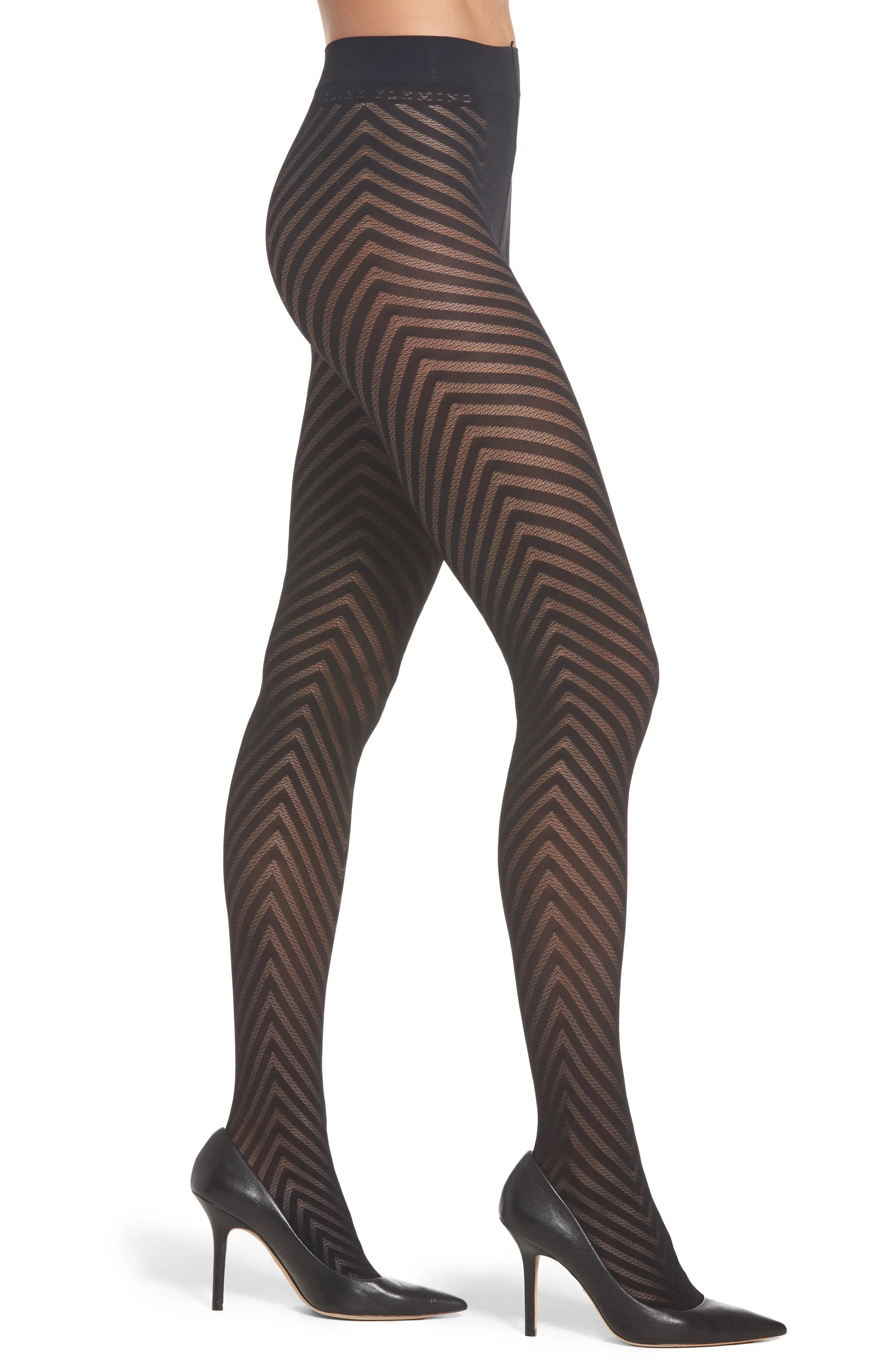 Women's Beautiful Legs By Caroline Fleming Chevron Pantyhose, Size Small/Medium - Black | Nordstrom