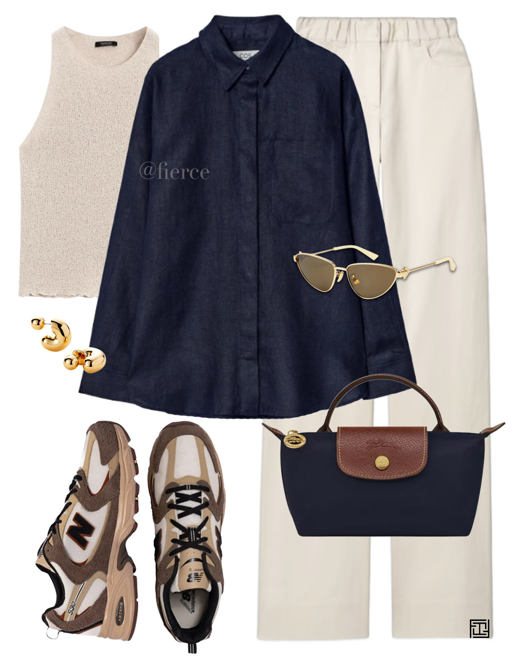 navy blue linen shirt ecru denim trousers brown beige new balance 530 longchamp mini navy bag casual comfy outfit 

 #LTKspring #LTKsummer #LTKstyletip