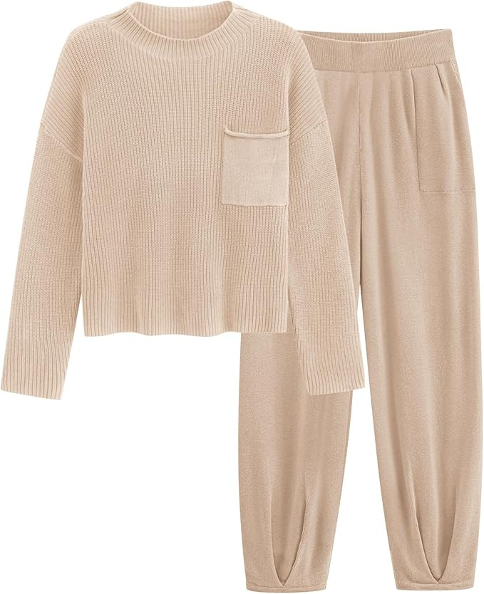 PRETTYGARDEN Two Piece Sets for Women 2025 Pullover Sweater High Waisted Sweatpants Tracksuit Lou... | Amazon (US)