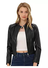 Allegra K Women's Faux Leather Zip Up Slim Fit Long Sleeve Moto Biker Jacket | Belk