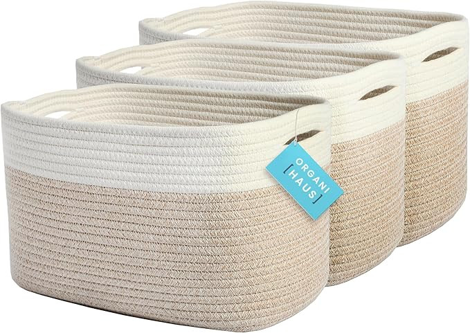 OrganiHaus Set of 3 Rope Baskets for Organizing | Cotton Rope Basket for Decor | Shoe Basket Orga... | Amazon (US)