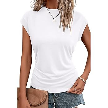 Bliwov Womens Summer Tops Cap Sleeve Crew Neck T Shirts Spring Trendy Fashion Outfits Business Be... | Amazon (US)