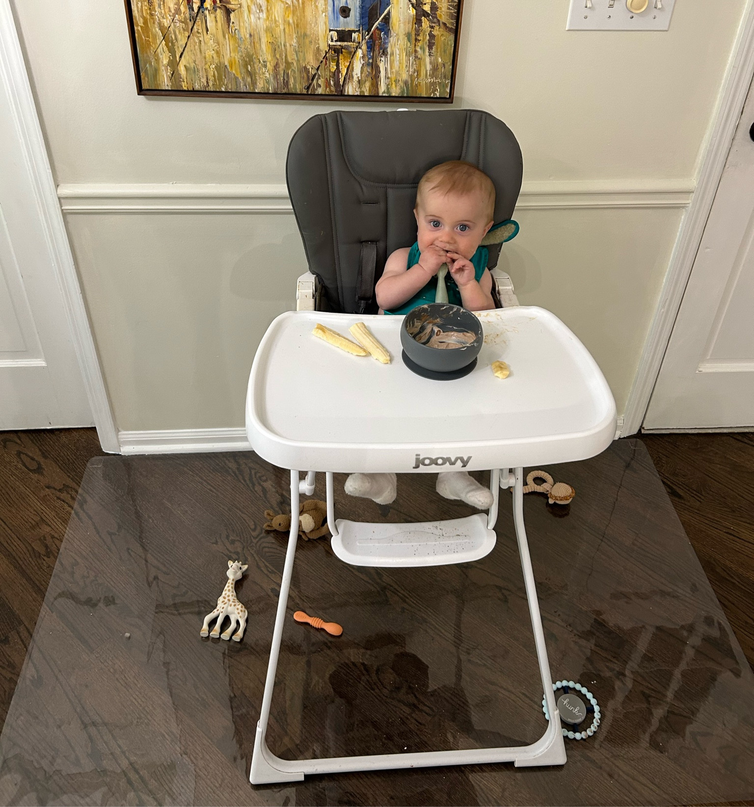 Baby splash mat under highchair 3’x5'
Protects wood floors
Baby first spoon utensils 
Transparent mat, non slip, spill resistant 

#LTKFindsUnder50 #LTKHome #LTKBaby