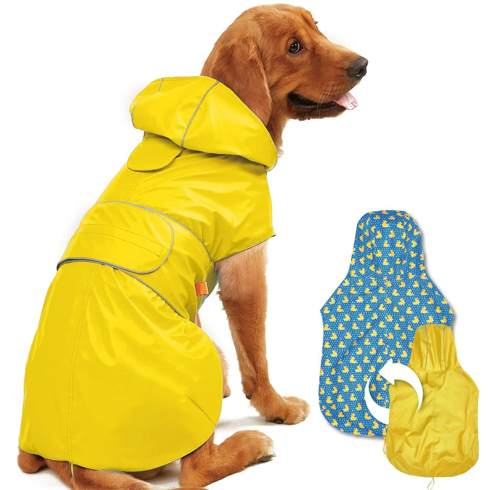Dog Raincoat Reversible, Single Side Slicker Poncho Adjustable Waterproof Dog Rain Jacket with Le... | Amazon (US)