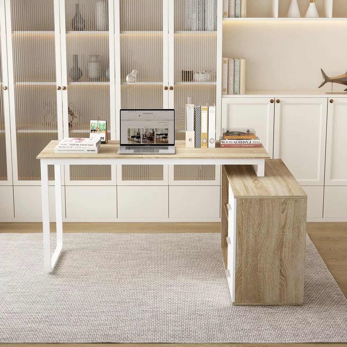 FUFU&GAGA Oak L-Shaped Computer Desk Rotatable Desktop Multifunctional Storage Office Essentials | Target