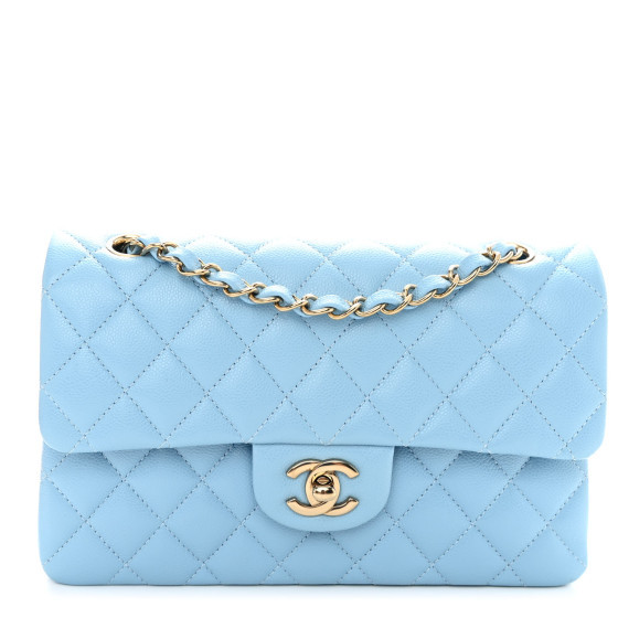 Caviar Quilted Small Double Flap Light Blue | FASHIONPHILE (US)