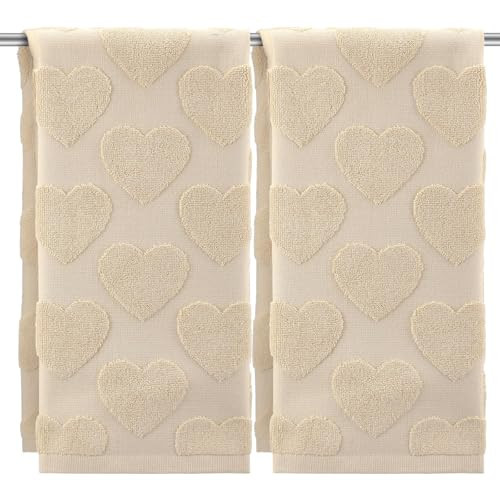 Tudomro 2 Pcs Valentine's Day Heart Hand Towels for Bathroom 100% Cotton Bath Towel Beige Jacquard Soft Absorbent Kitchen Towel Dish Wash Cloth for Kitchen, 13.8 x 29.5 Inch | Amazon (US)