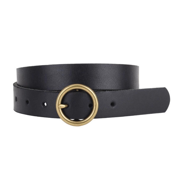 Women's Most Wanted Brass-Toned Circle Buckle Leather Belt Small Black | Scheels