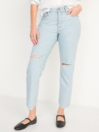 High-Waisted Button-Fly Slouchy Straight Ripped Cropped Non-Stretch Jeans for Women | Old Navy (US)