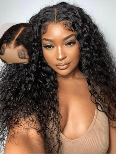 UNICE Curly Human Hair Wigs Water Wave 7x5 Lace Bye Bye Knots Glueless Wig Human Hair Pre Plucked Pre Cut with Baby Hair Put on and go 20 inch | Amazon (US)