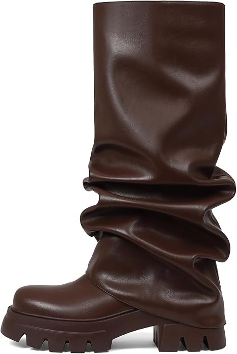 VOMIRA Women's Fold Over Boots Slouchy Boots Wide Calf Pleated Platform Boots Glitter Metallic Si... | Amazon (US)
