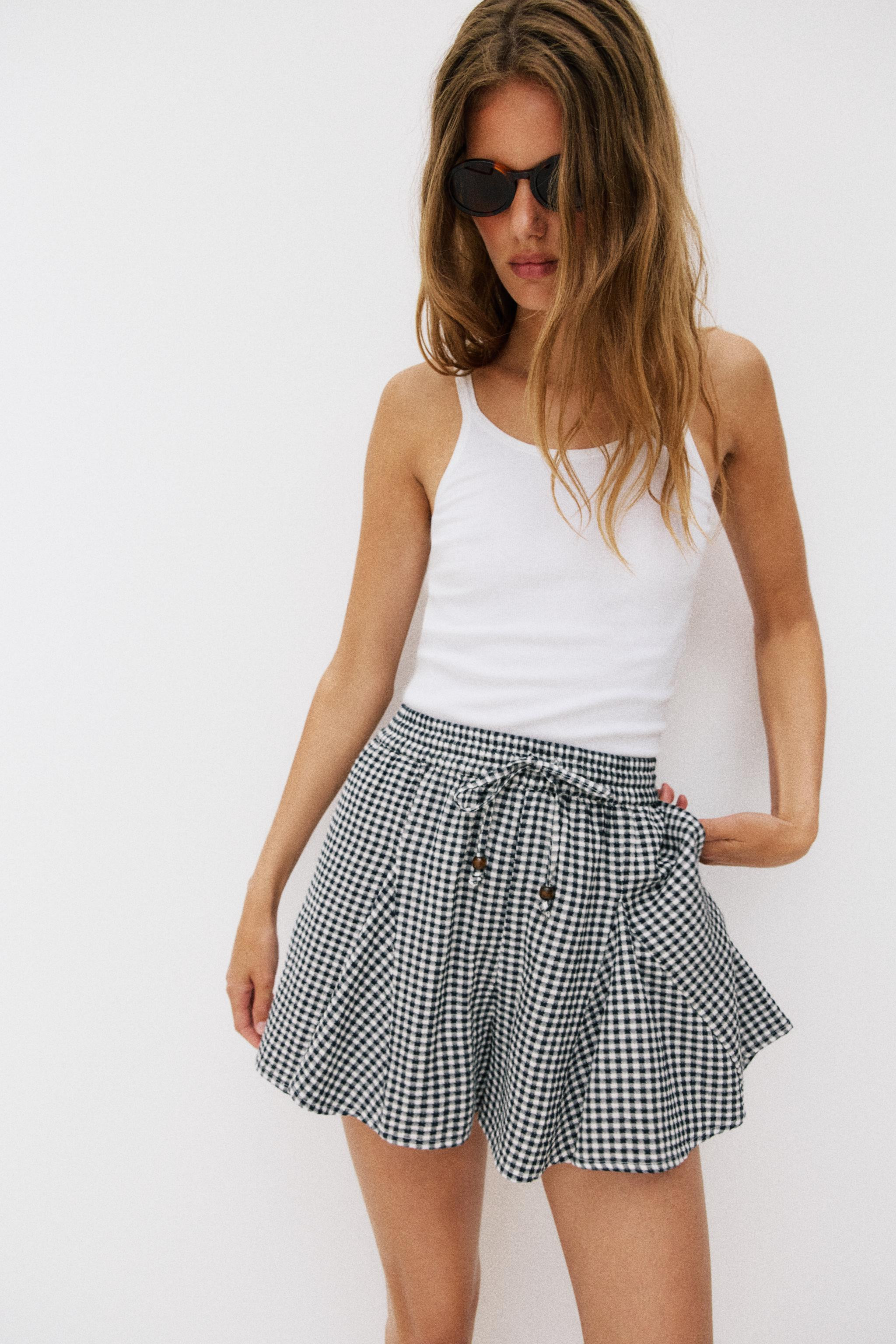 FLARED GINGHAM SKORT | Zara UK