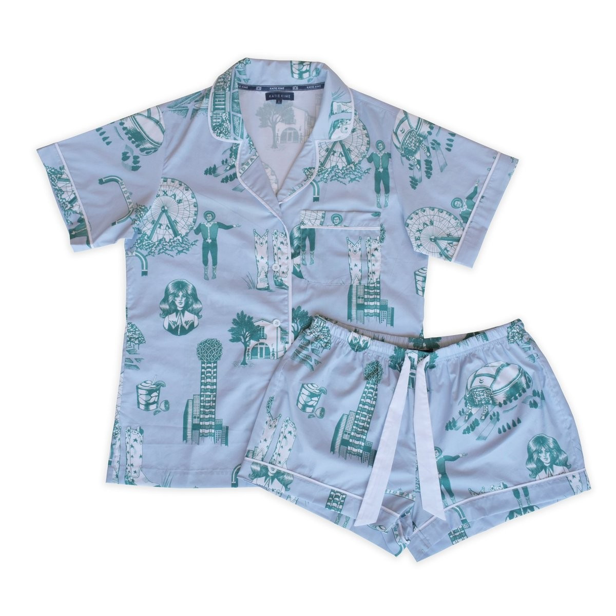 Dallas Toile Blue Pine Pajama Set | Katie Kime Inc