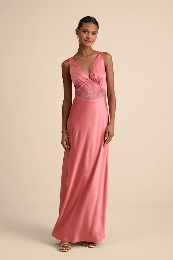 Toulouse Rusty Rose Satin Lace Maxi Dress | Lulus