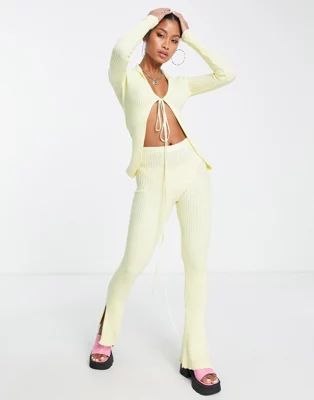 Missyempire knitted flare pants in soft lime - part of a set | ASOS (Global)