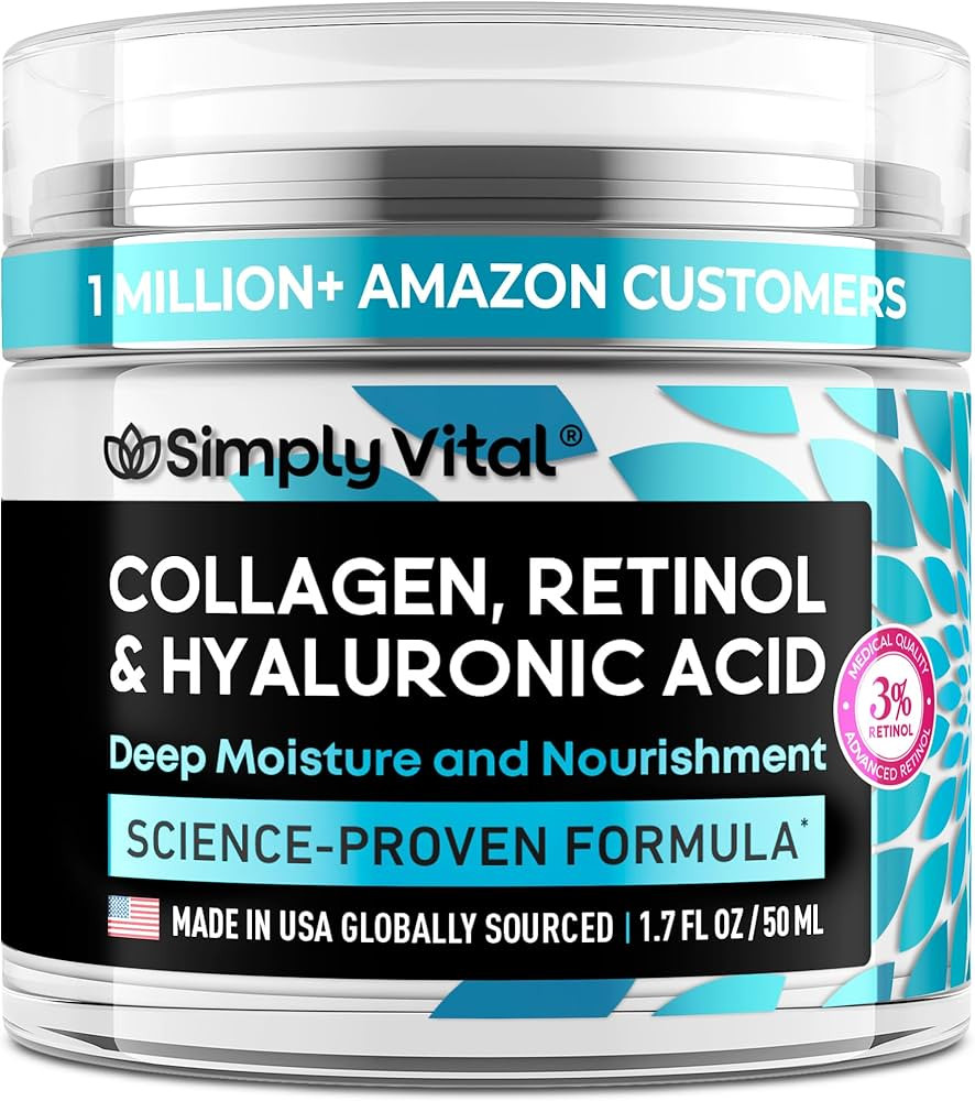 SimplyVital Collagen, Retinol & Hyaluronic Acid Cream - Anti-Aging Face Moisturizer for Face, Nec... | Amazon (US)