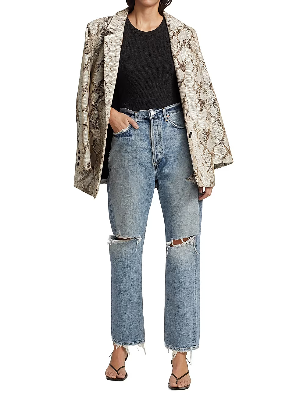 '90s High-Rise Distressed Straight-Leg Jeans | Saks Fifth Avenue