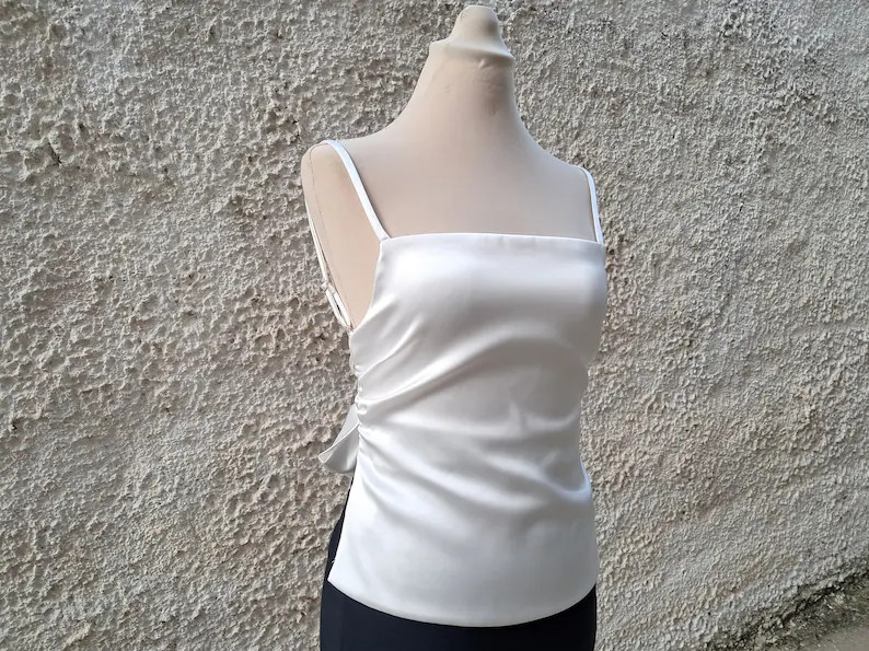 Silk top with open back and bow, White Silk satin halter top, Women top chic outfits for wedding | Etsy (Global)