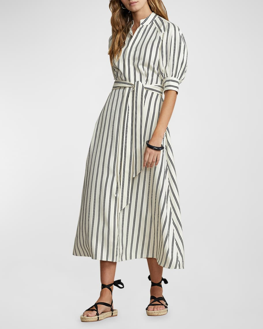 Polo Ralph Lauren Striped Mulberry Silk Midi Dress | Neiman Marcus