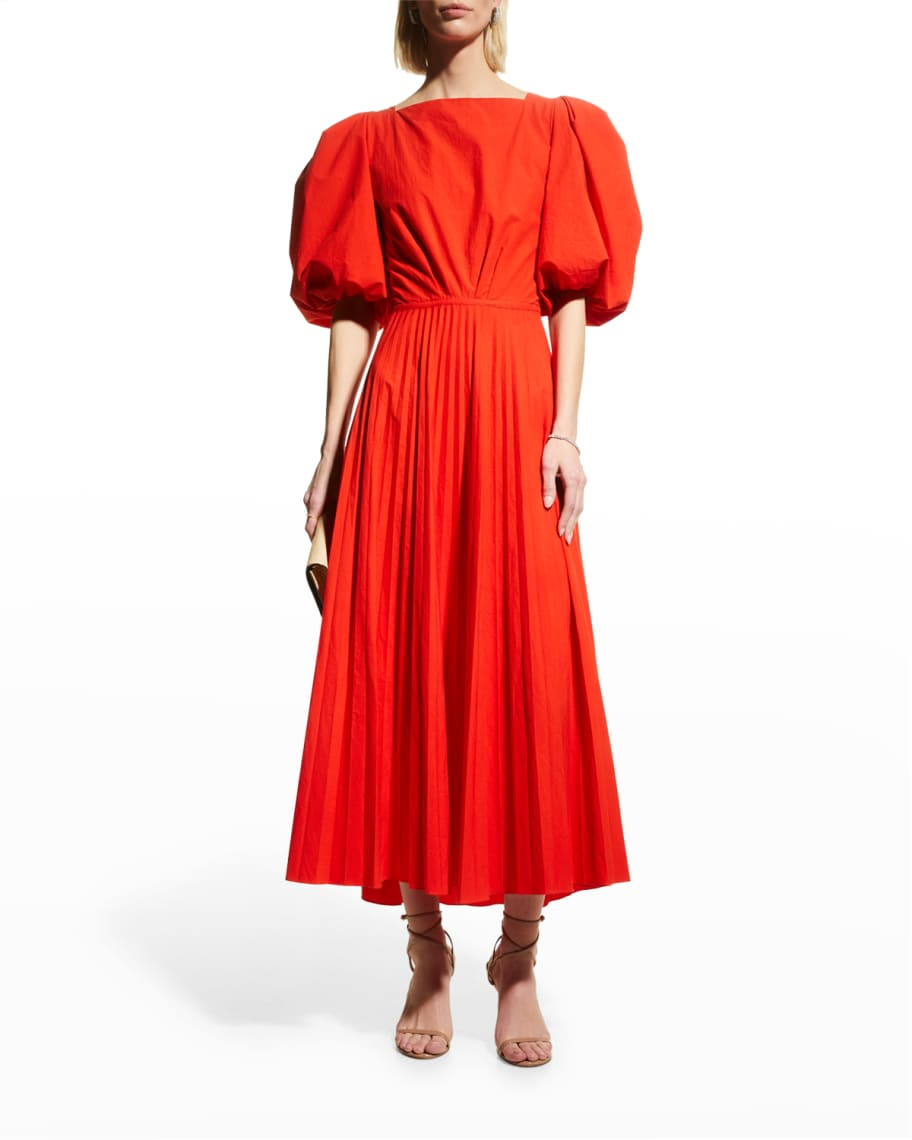 Johanna Ortiz Viva La Vida Strappy-Back Puff-Sleeve Midi Dress | Neiman Marcus