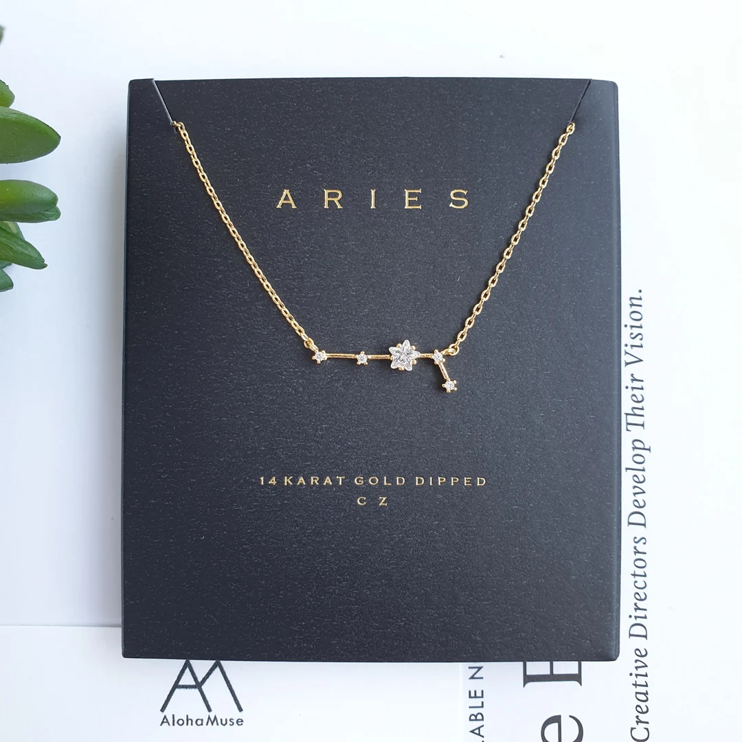 Constellation Necklace Aries 14K Gold, 24K White Gold Dipped, Zodiac Necklace Aries, Zodiac Const... | Etsy (US)