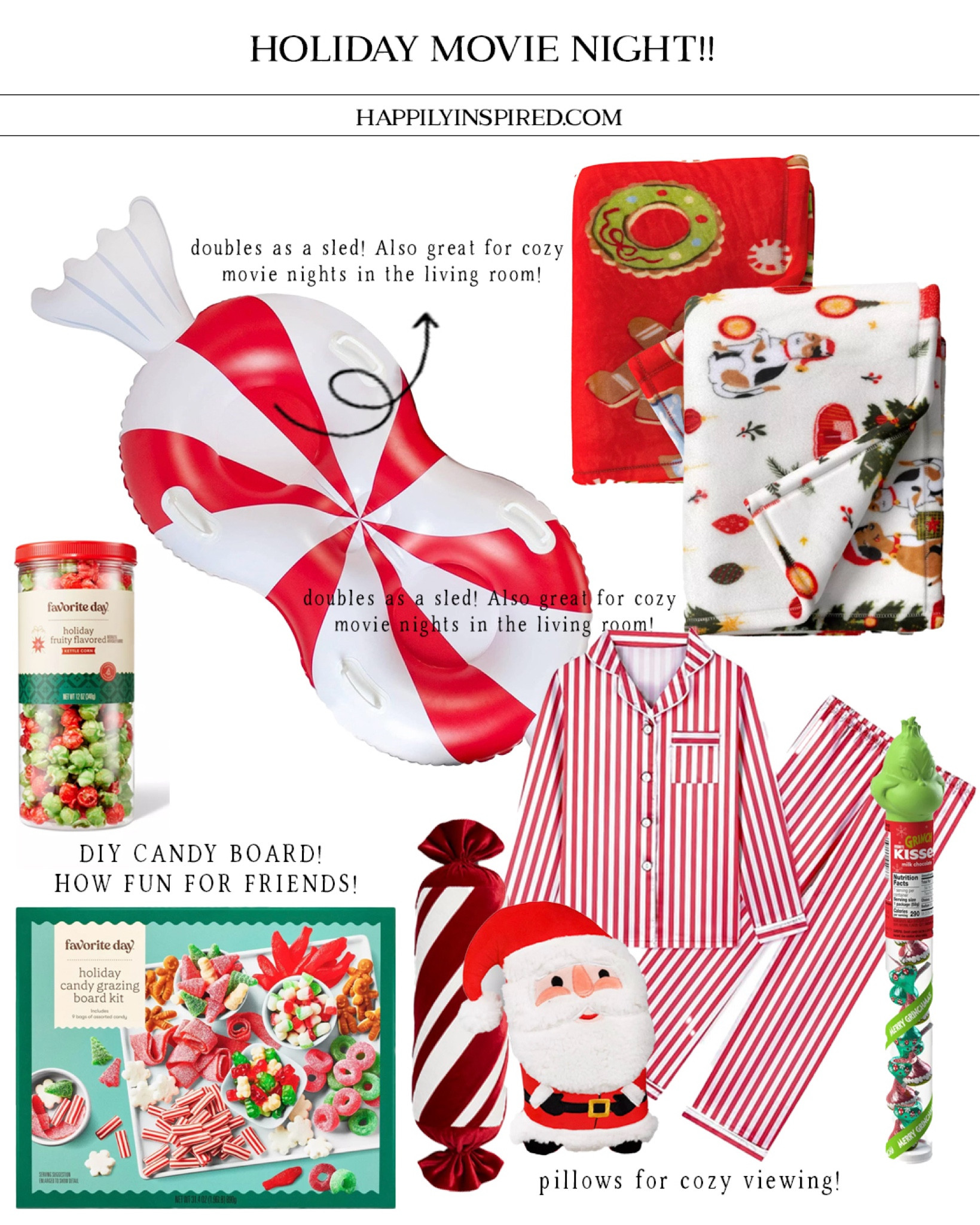 A holiday movie night in the living room! You really don’t need an overpriced inflatable - I found some super cute alternatives that are half the price! Movie night, holiday pajamas, kids satin pajamas, cute Christmas traditions, kids movie night 

#LTKFindsUnder50 #LTKHoliday #LTKKids