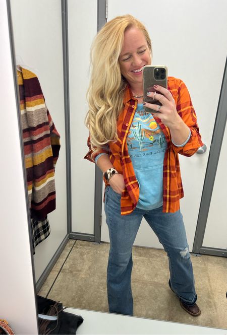 Walmart Outfit: 
 size up on the blue long sleeve! 
Orange flannel fits true to size!
Jeans I sized up one or two sizes because they are a junior fit! 


#LTKHalloween #LTKunder50 #LTKSeasonal