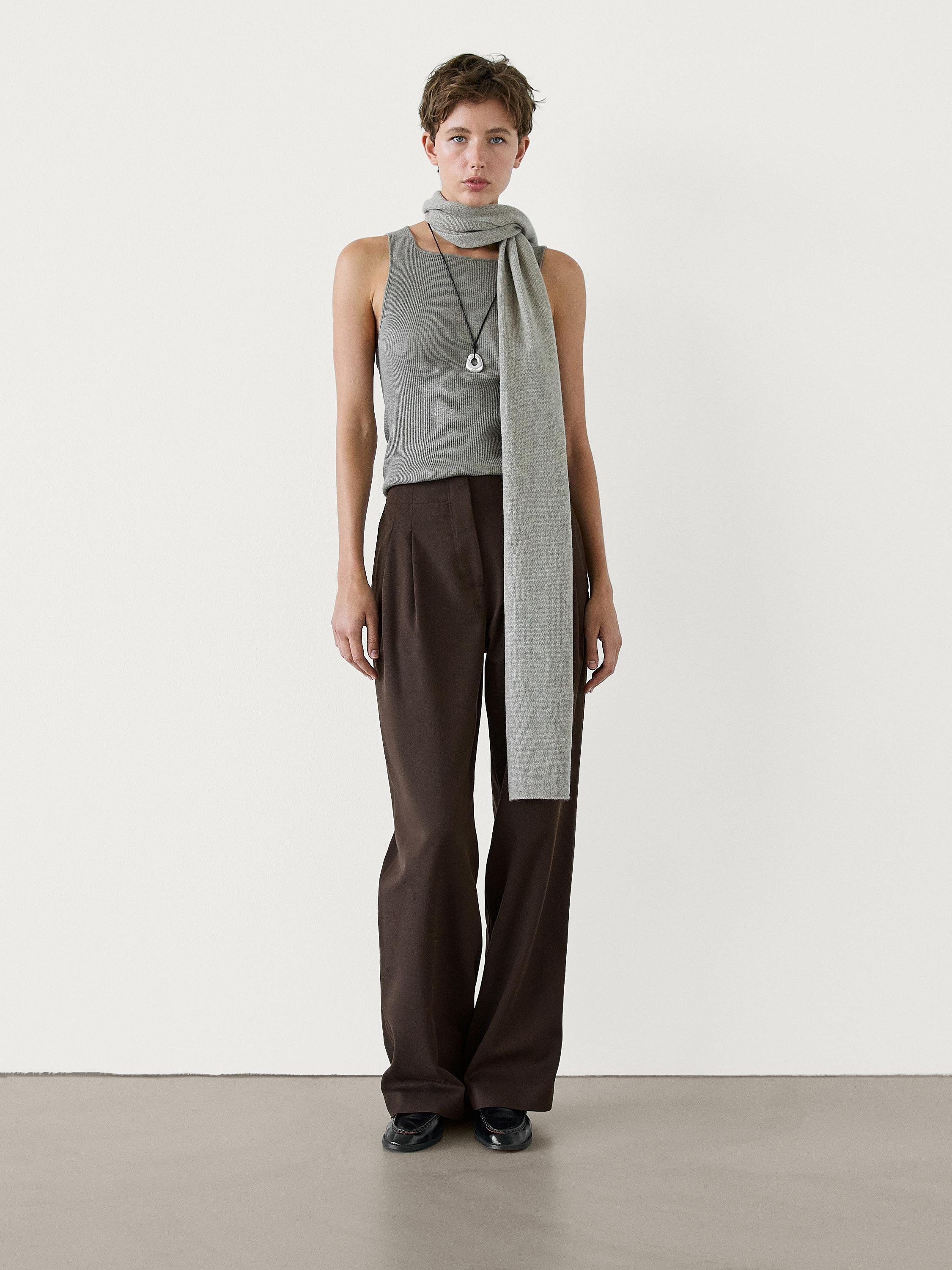 Wide-leg trousers with double darts | Massimo Dutti UK