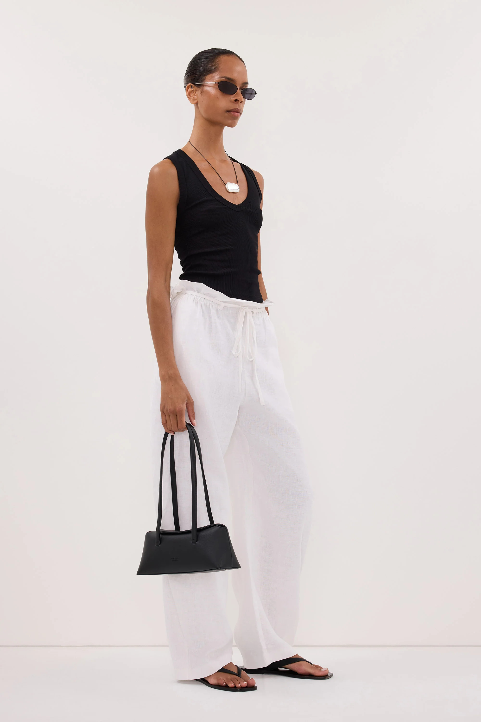 BLAISE WHITE LINEN PAPERBAG PANT | DISSH