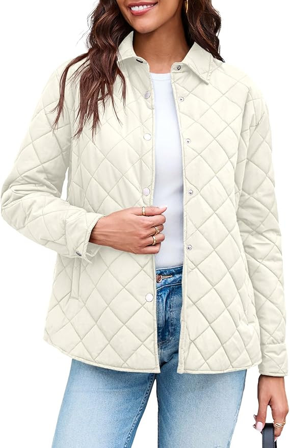 Grlasen Womens Lightweight Quilted Jacket Fall Button Down Puffer Jackets Loose Fit Stand Collar ... | Amazon (US)