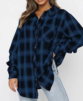 Lacozy Womens Buffalo Plaid Flannel Shirt Long Sleeve Collar Button Down Blouses Tops | Amazon (US)
