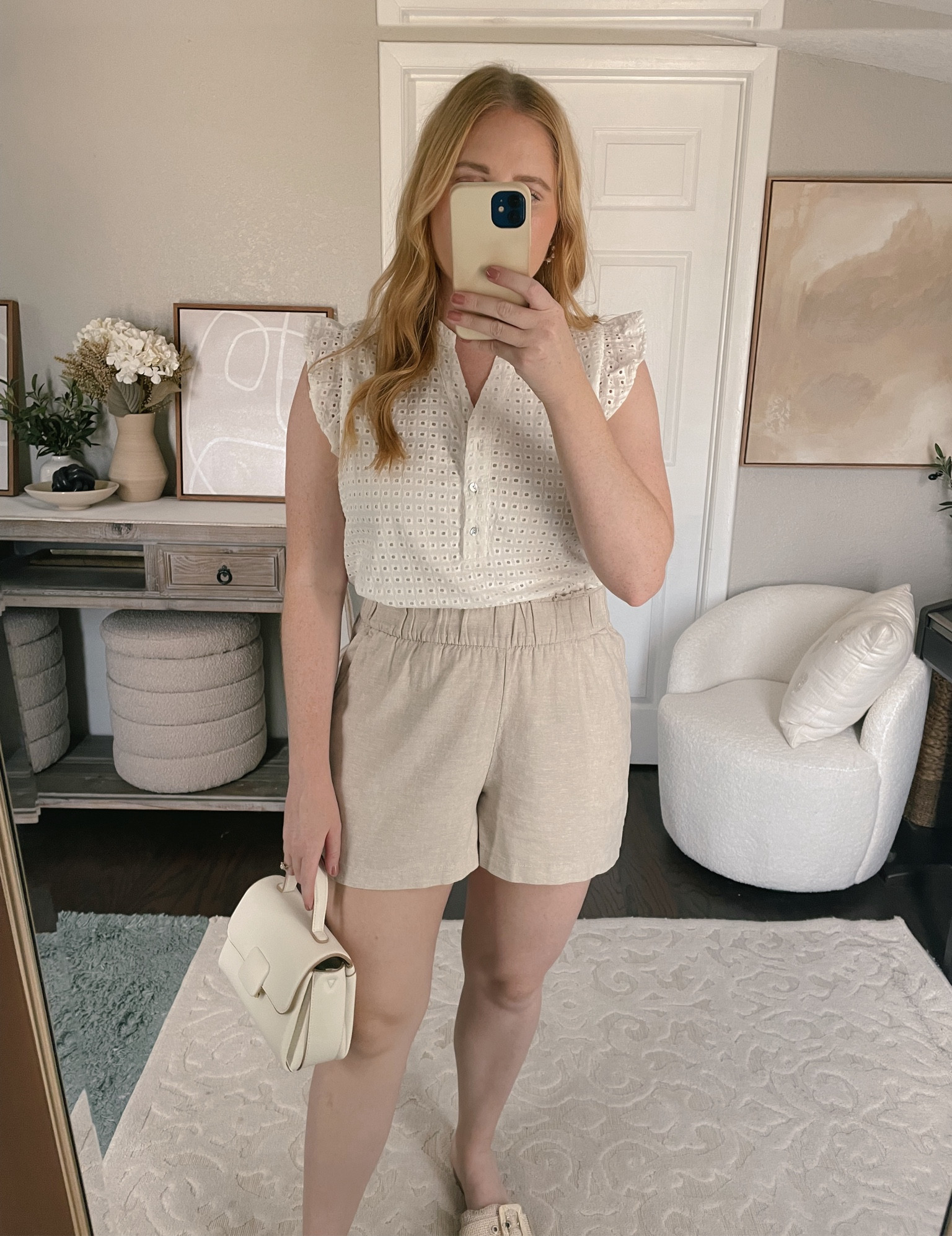 Eyelet blouse: size medium
Sonoma pull on linen shorts: size medium 

#LTKSeasonal #LTKMidsize #LTKFindsUnder50