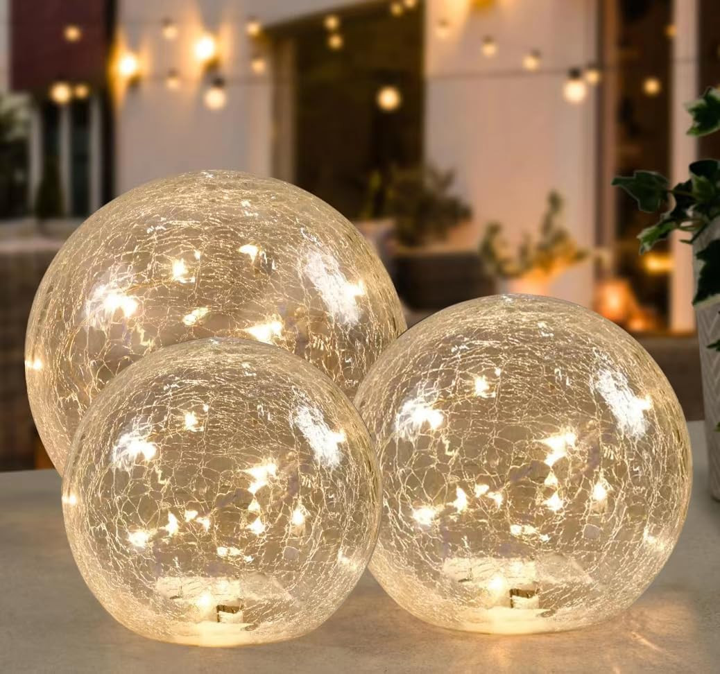 Crackle Globe LED Lamp Battery Operated with Timer, Lighted Glass Orb for Festival Christmas Deco... | Amazon (US)