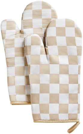 Beige Checkered Oven Mitts Heat Resistant, Vintage Retro Checkerboard Cute Oven Mitts, Non-Slip S... | Amazon (US)