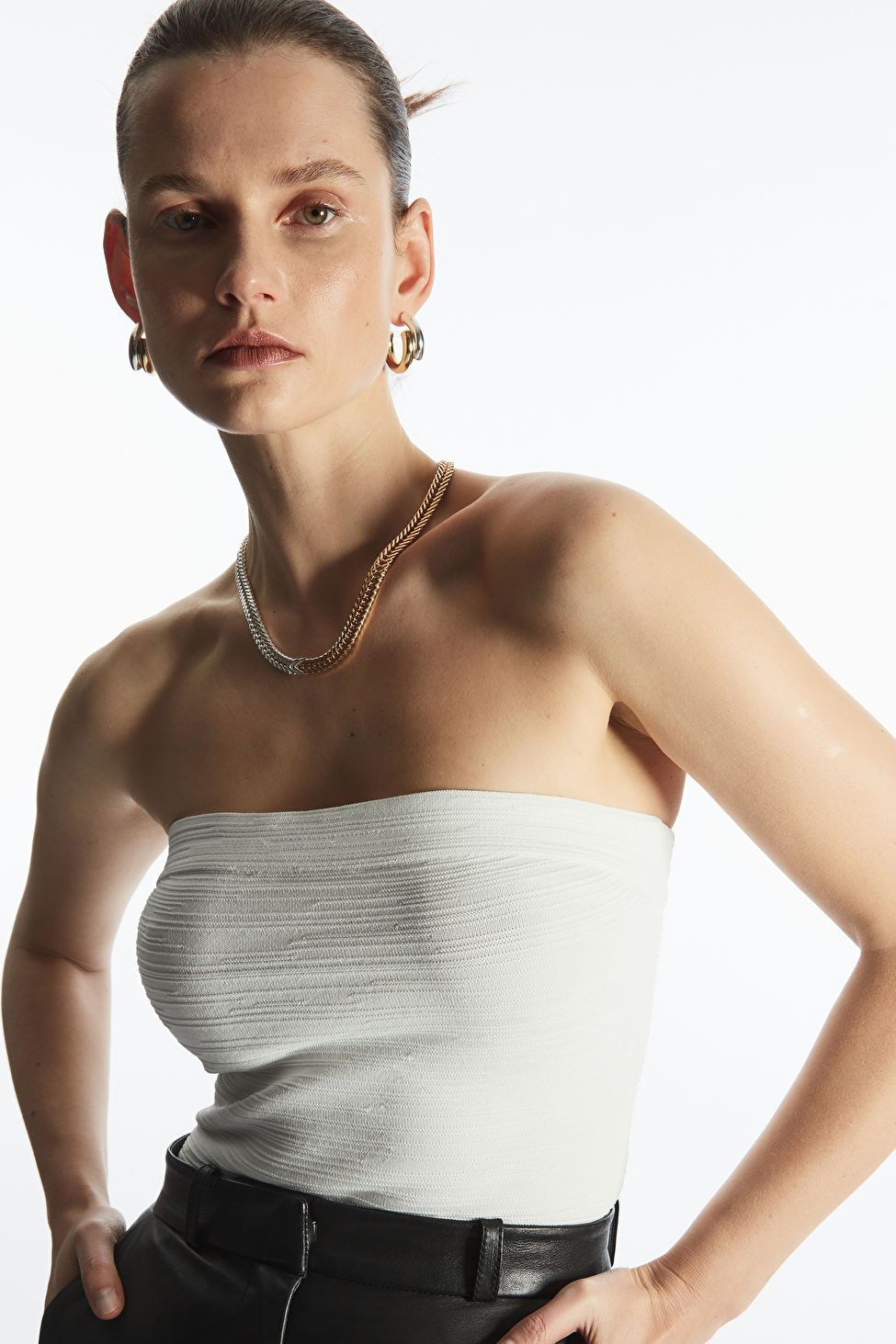 TEXTURED BANDEAU TOP - WHITE - COS | COS UK