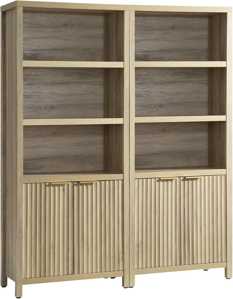 Bookcase, Tall Bookshelf with Doors Cabinet 15.4in Depth, 5 Tier Book Shelf, Wood Oak 1.4" MDF Bo... | Amazon (US)