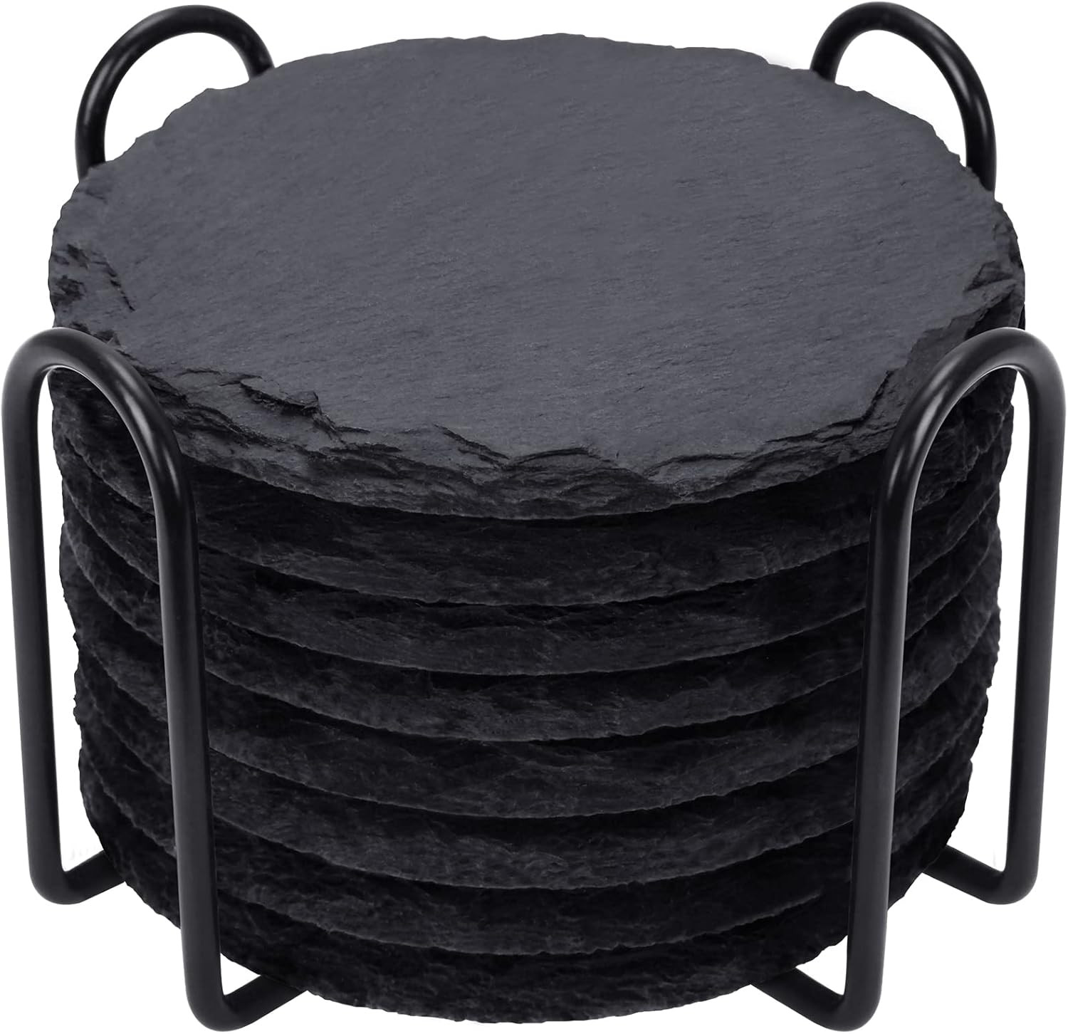 Slate Drink Coasters with Metal Holder, GOH DODD 4 Inch 8 Pieces Black Stone Coasters Bulk Cup Co... | Amazon (US)